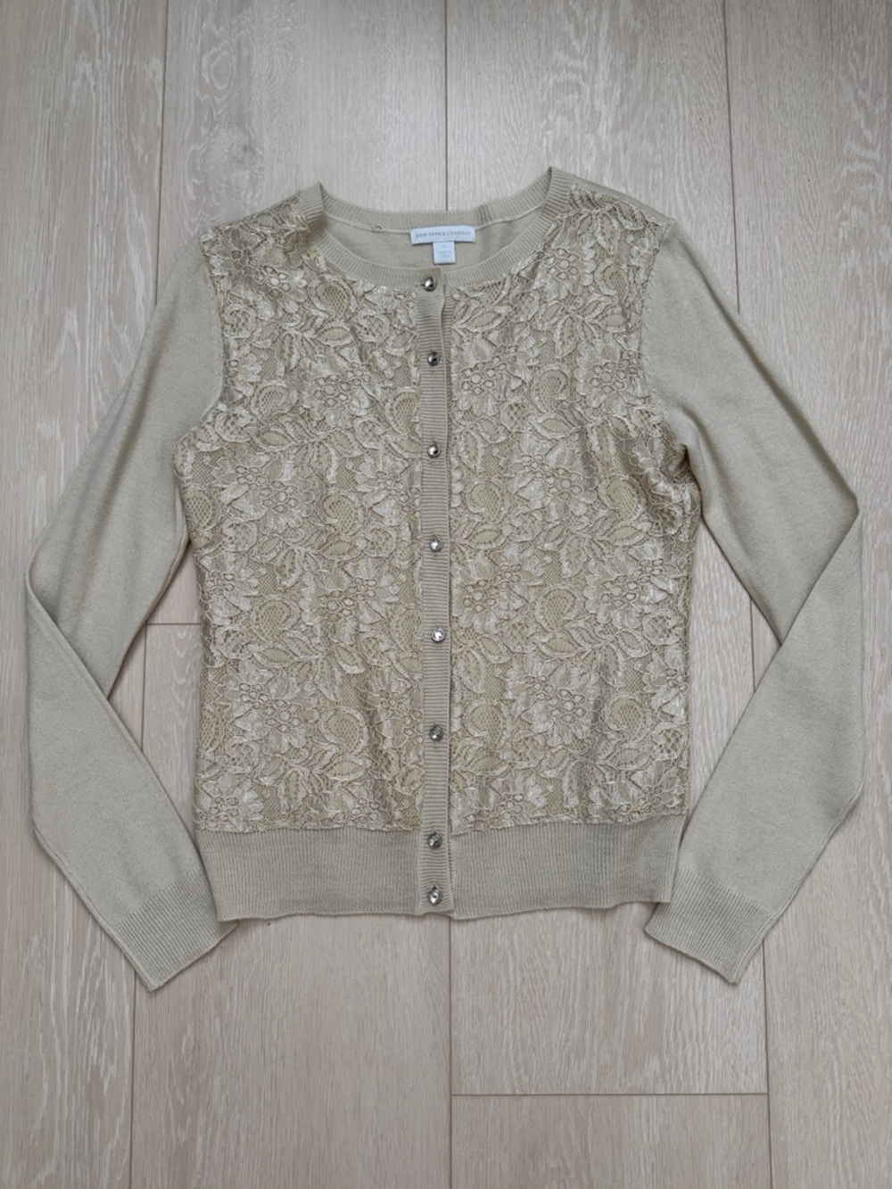 New York & Company Cream Floral Lace Cardigan